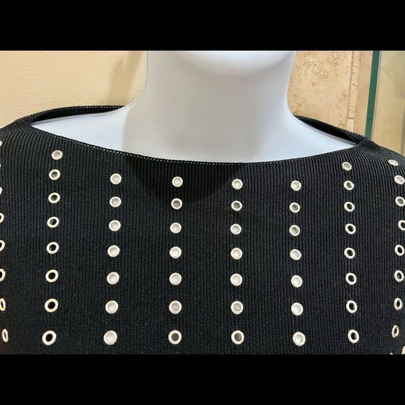 Cache Black Ribbed Sweater with Rivet Detailing M - Picture 3 of 5